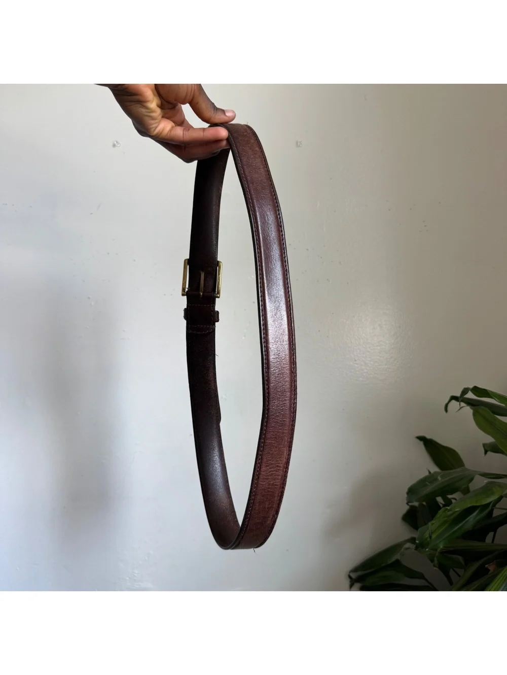 90s LL Bean Brown Leather Belt Solid Brass Buckle men’s 38
